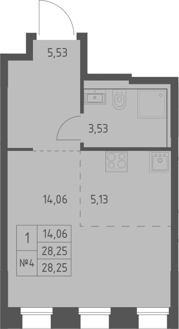 Планировка — Зилант Премьер, Студия, 28 м²