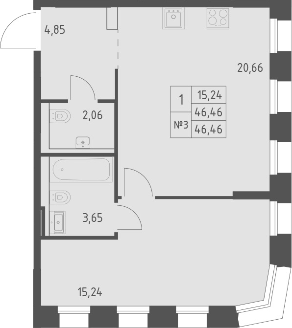 Планировка — Зилант Премьер, 1-комн., 46 м²