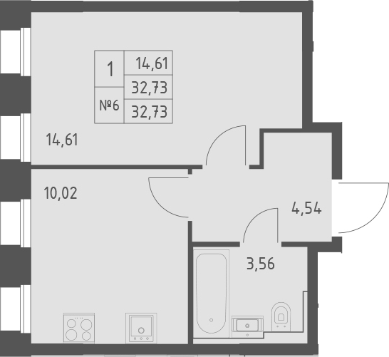 Планировка — Зилант Премьер, 1-комн., 33 м²