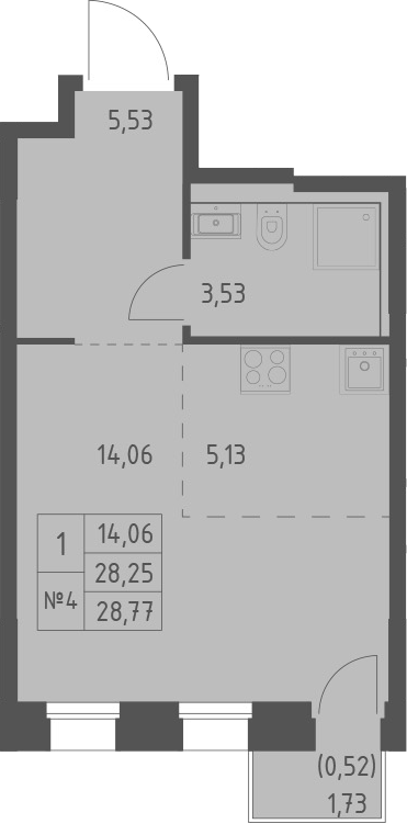 Планировка — Зилант Премьер, Студия, 28 м²