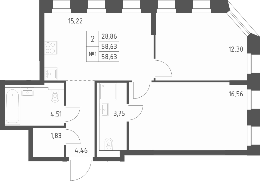 Планировка — Зилант Премьер, 2-комн., 59 м²
