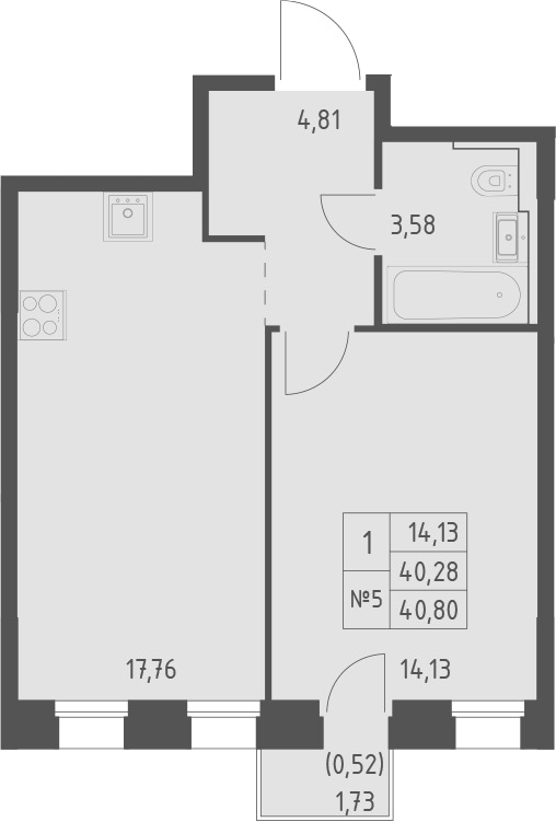 Планировка — Зилант Премьер, 1-комн., 40 м²