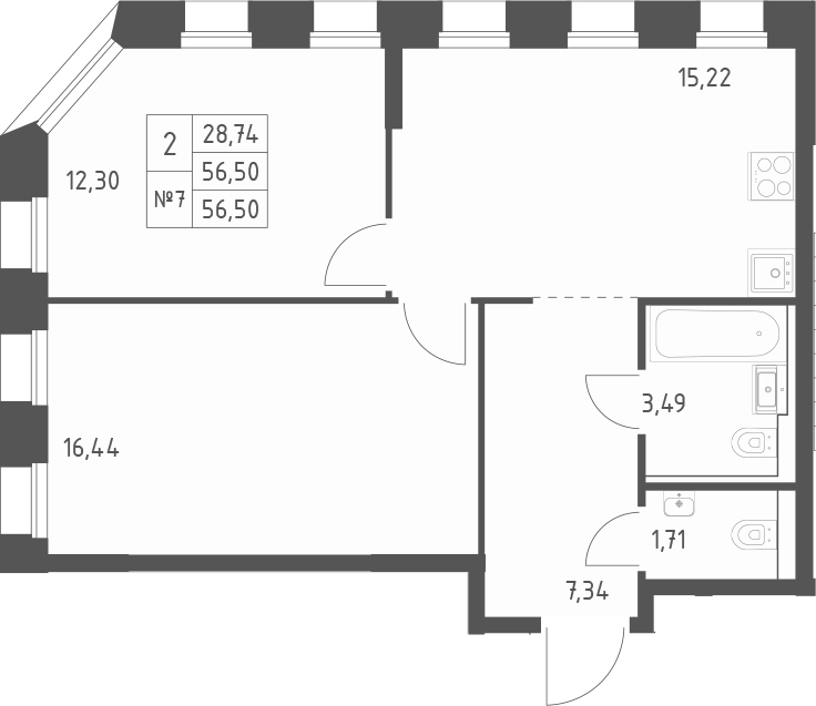 Планировка — Зилант Премьер, 2-комн., 57 м²