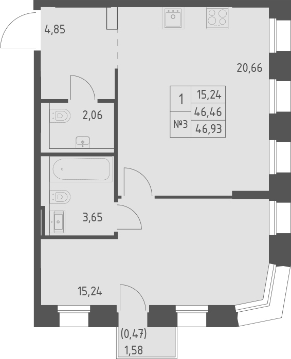 Планировка — Зилант Премьер, 1-комн., 46 м²