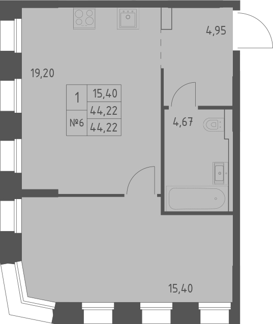 Планировка — Зилант Премьер, 1-комн., 44 м²