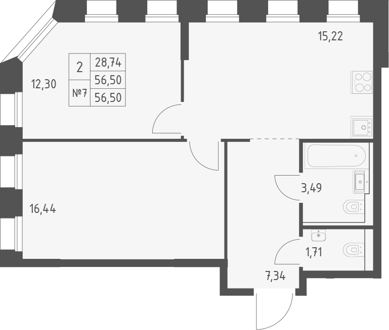 Планировка — Зилант Премьер, 2-комн., 57 м²