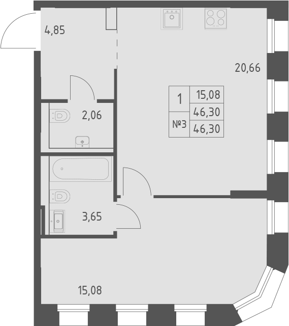 Планировка — Зилант Премьер, 1-комн., 46 м²