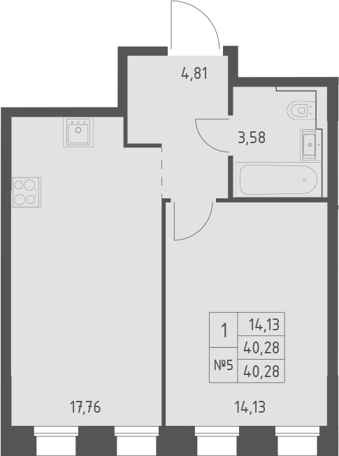 Планировка — Зилант Премьер, 1-комн., 40 м²