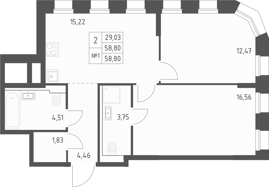 Планировка — Зилант Премьер, 2-комн., 59 м²