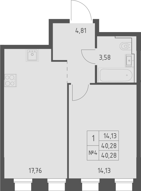 Планировка — Зилант Премьер, 1-комн., 40 м²