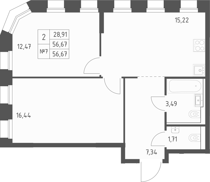Планировка — Зилант Премьер, 2-комн., 57 м²