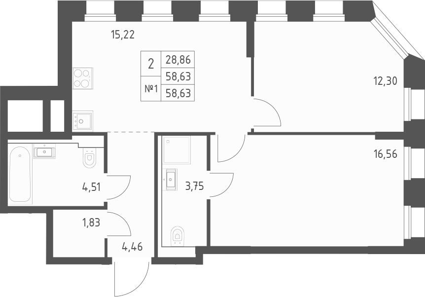 Планировка — Зилант Премьер, 2-комн., 59 м²