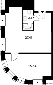 Планировка — YES Gorki, 1-комн., 47 м²