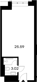 Планировка — YES Gorki, Студия, 29 м²