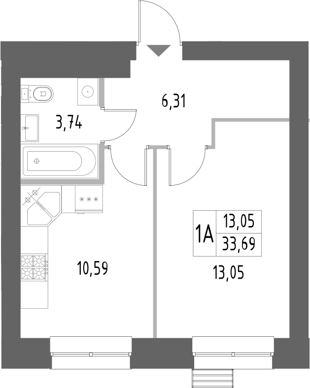 Планировка — Атмосфера, 1-комн., 34 м²