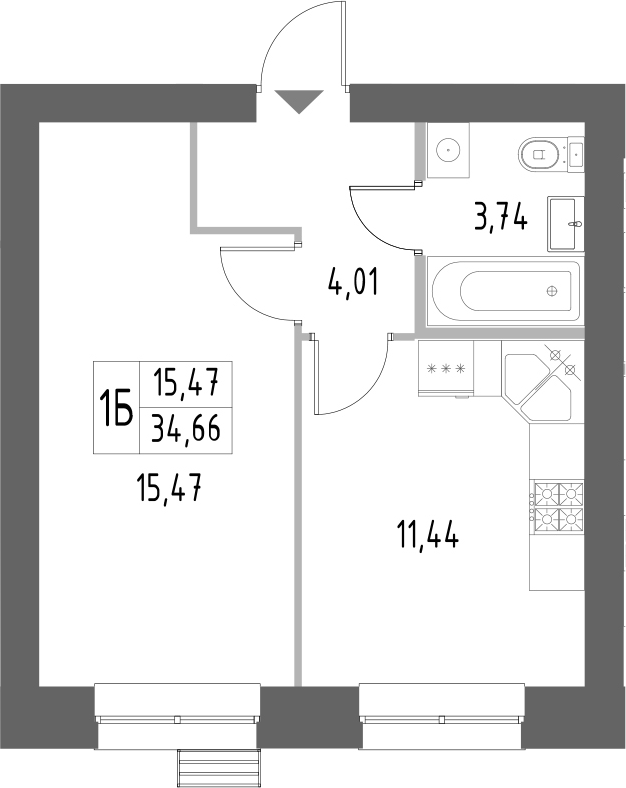 Планировка — Атмосфера, 1-комн., 35 м²