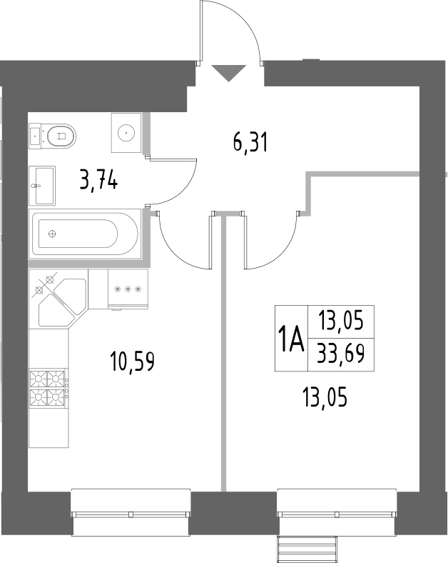 Планировка — Атмосфера, 1-комн., 34 м²