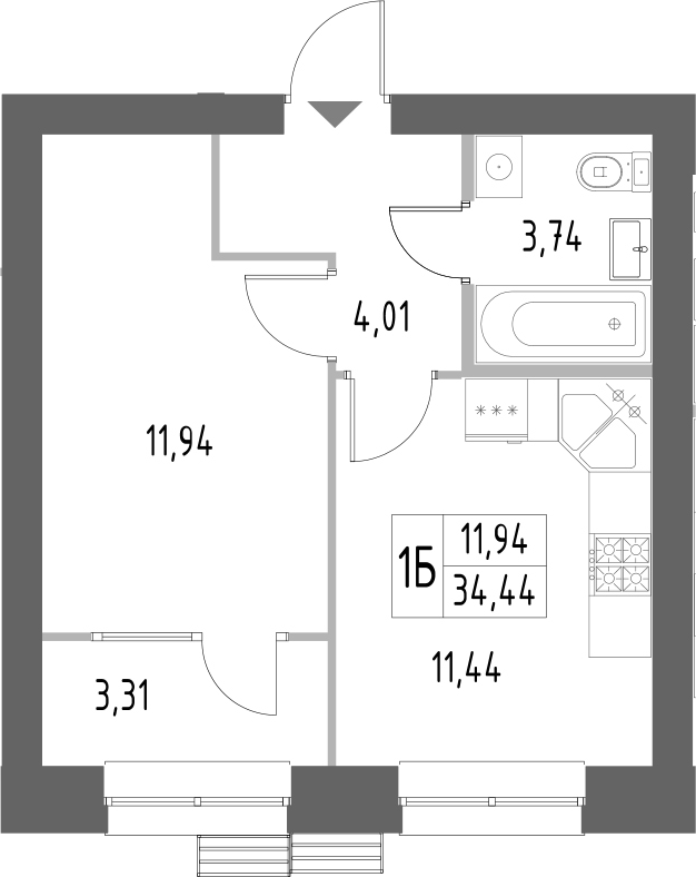 Планировка — Атмосфера, 1-комн., 31 м²