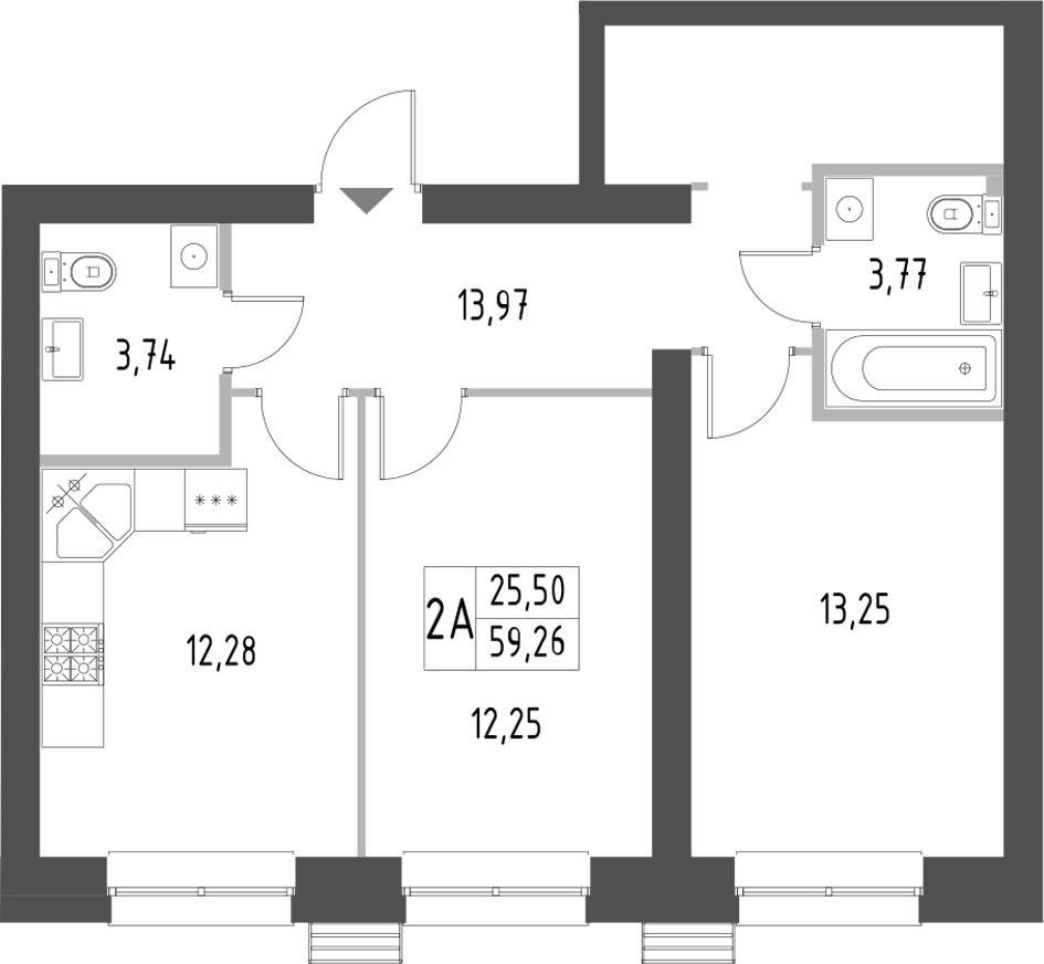 Планировка — Атмосфера, 2-комн., 59 м²