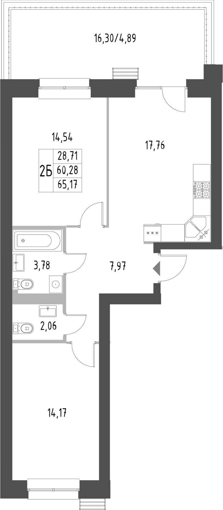 Планировка — Атмосфера, 2-комн., 60 м²