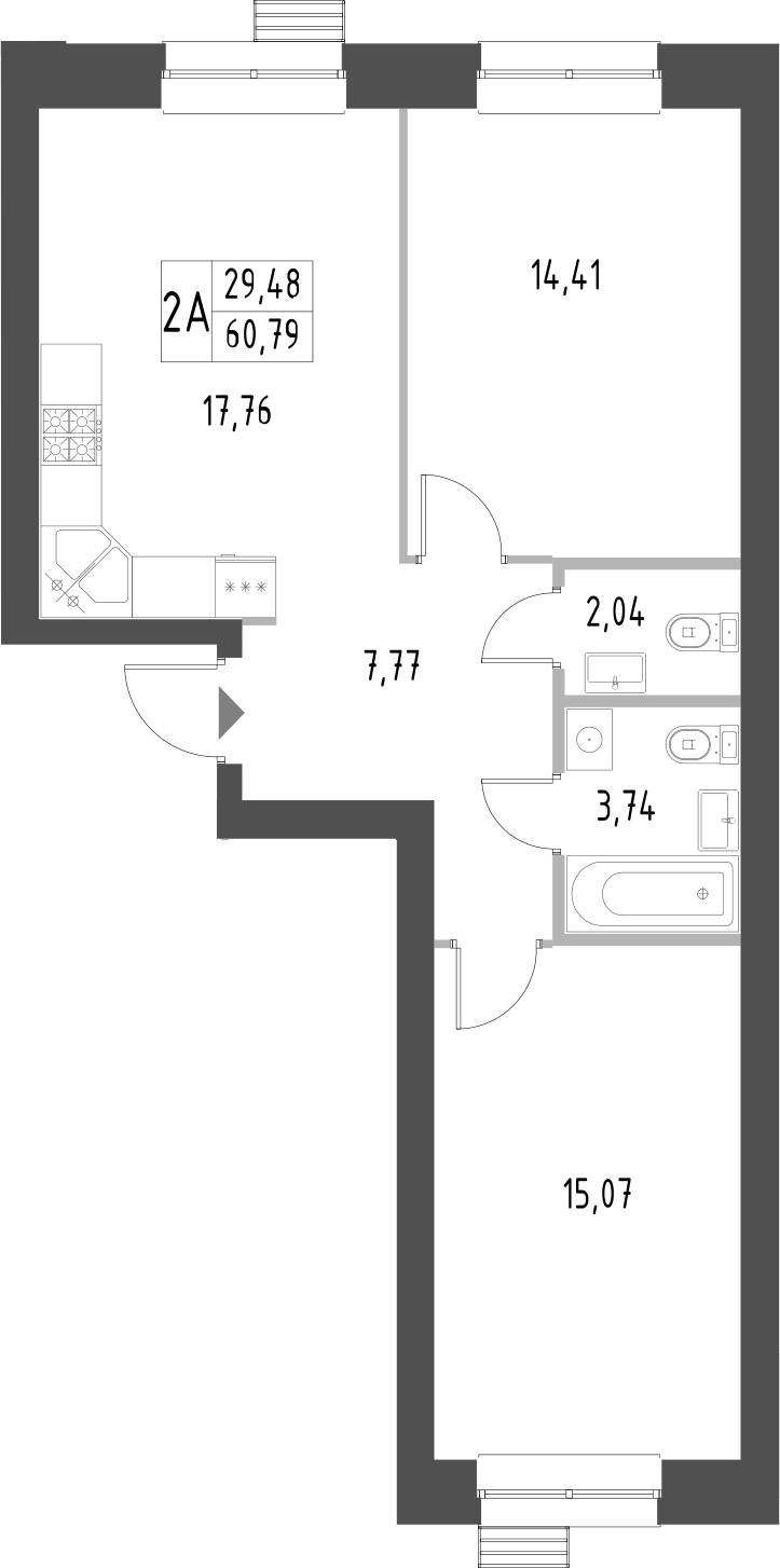 Планировка — Атмосфера, 2-комн., 61 м²