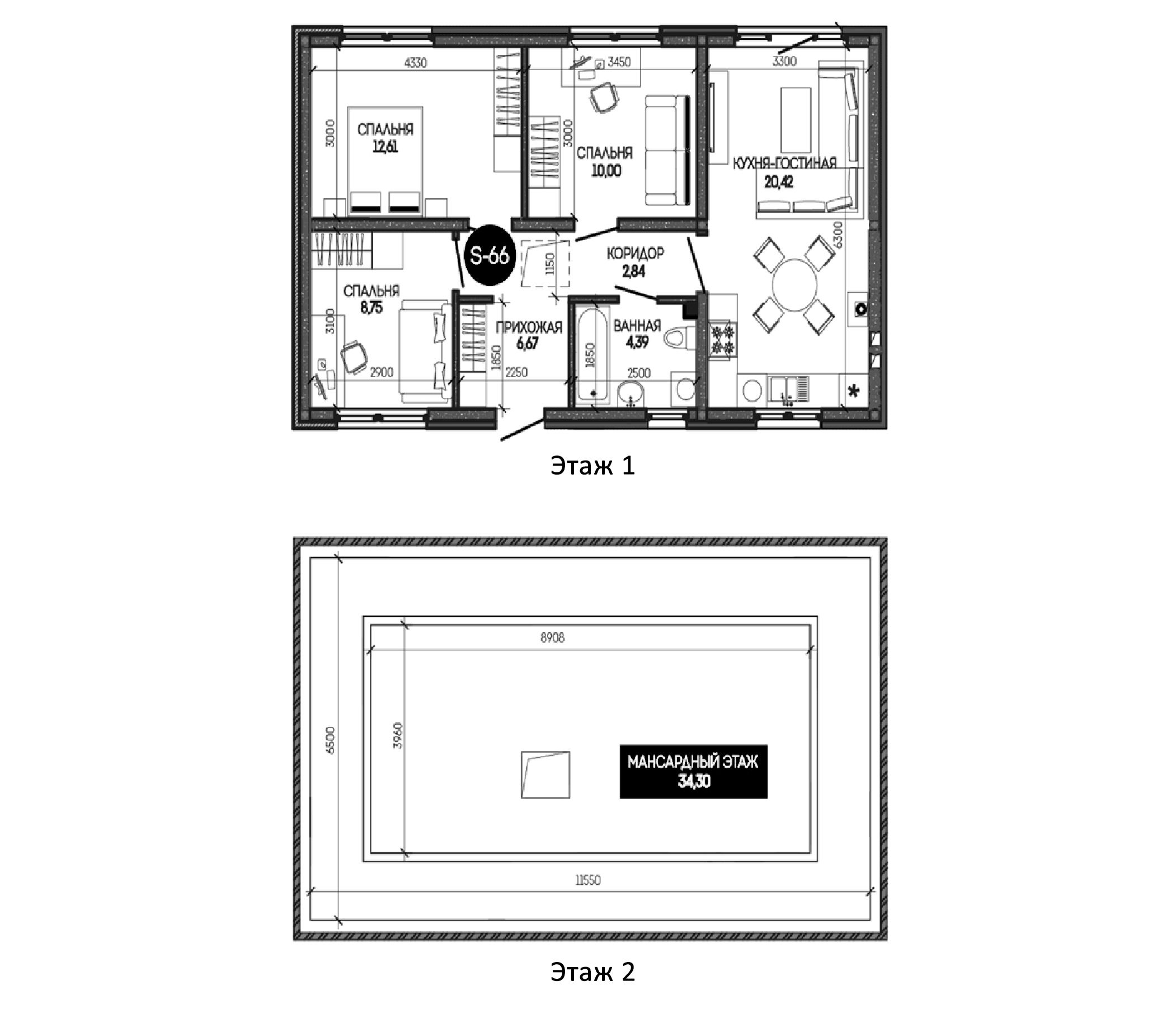Планировка — Коттеджный поселок Вишня Lite, 1-комн., 100 м²