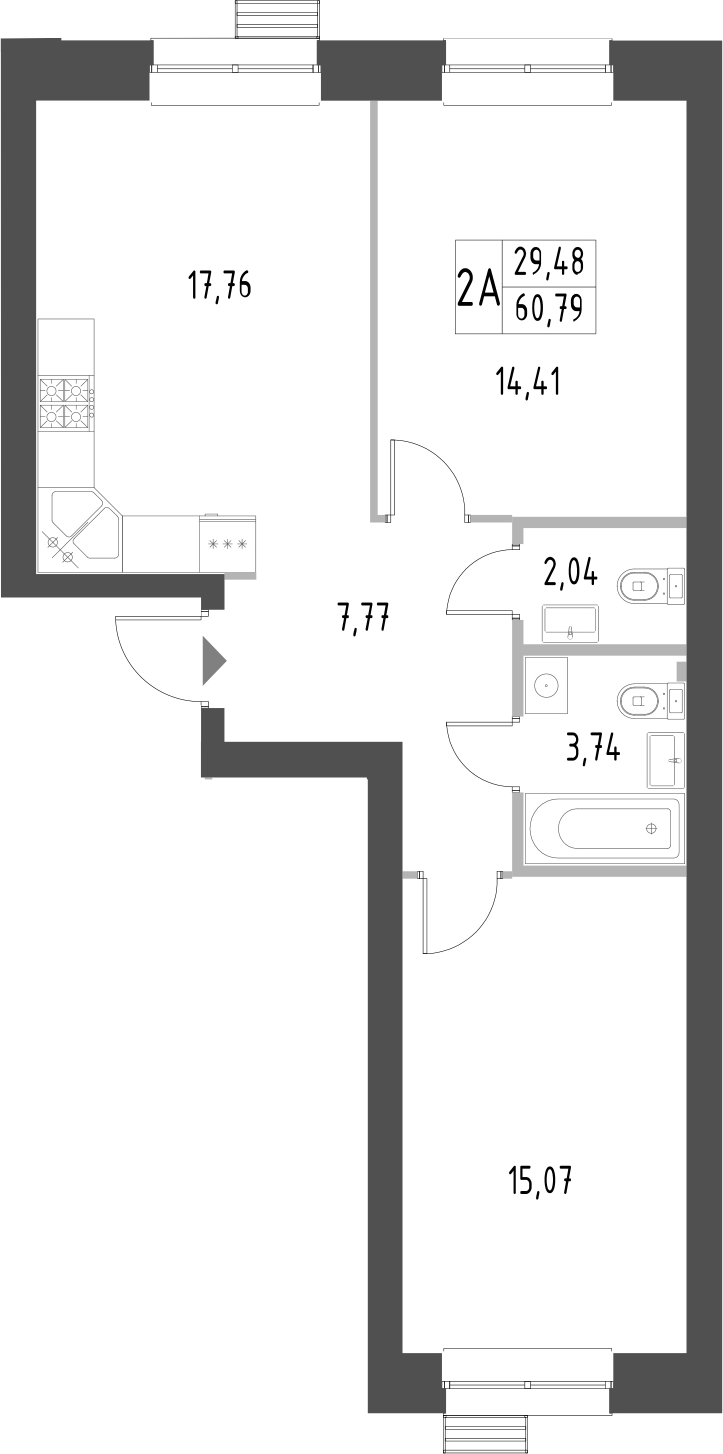 Планировка — Атмосфера, 2-комн., 61 м²