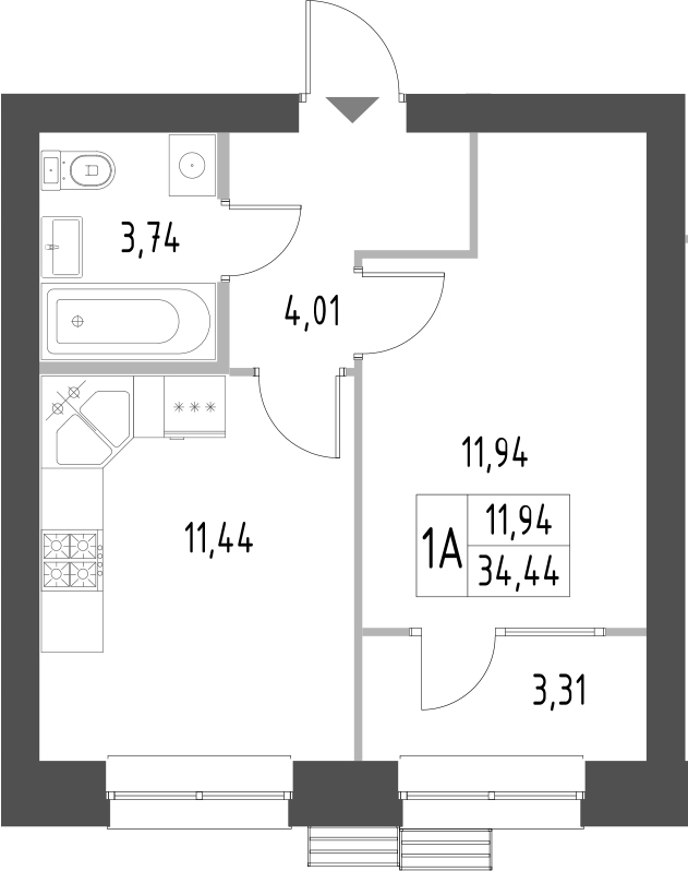 Планировка — Атмосфера, 1-комн., 31 м²