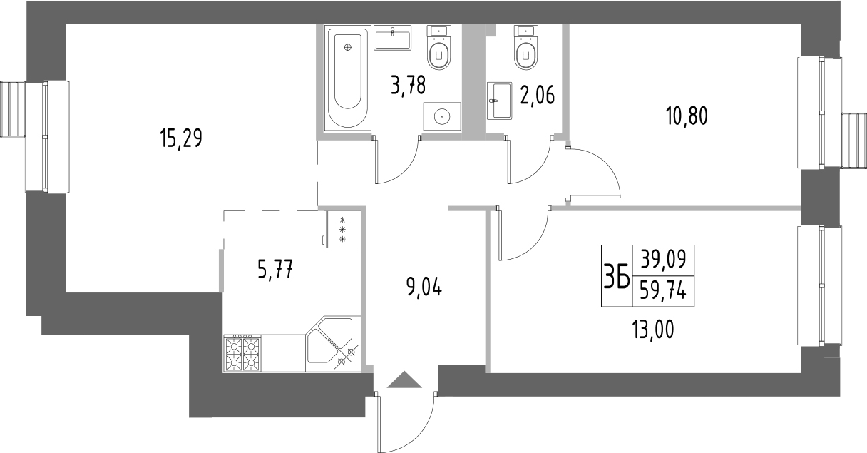 Планировка — Атмосфера, 2-комн., 60 м²