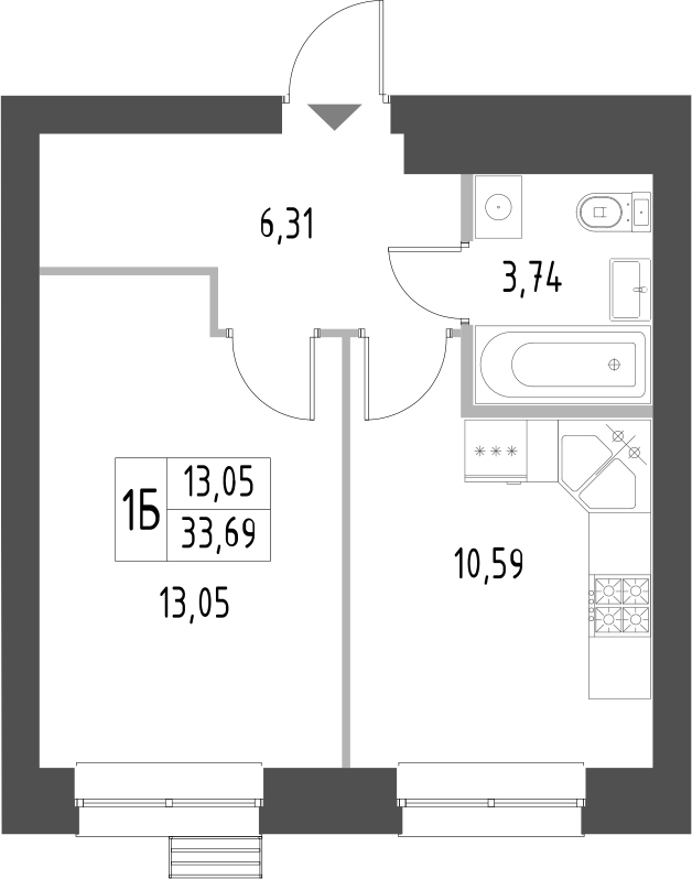Планировка — Атмосфера, 1-комн., 34 м²