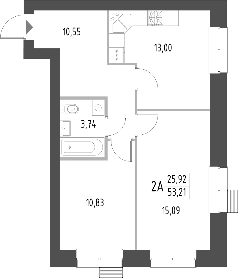 Планировка — Атмосфера, 2-комн., 53 м²
