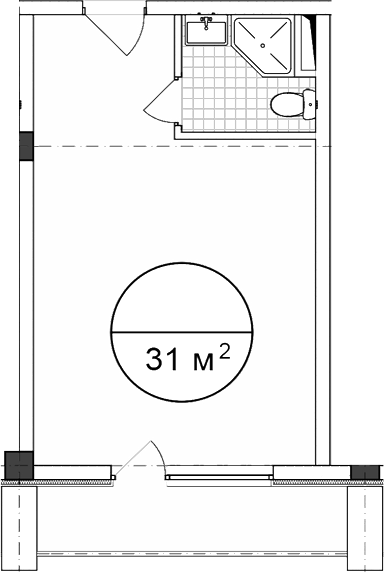 Планировка — Апартаментный комплекс Поляна парк, Студия, 31 м²