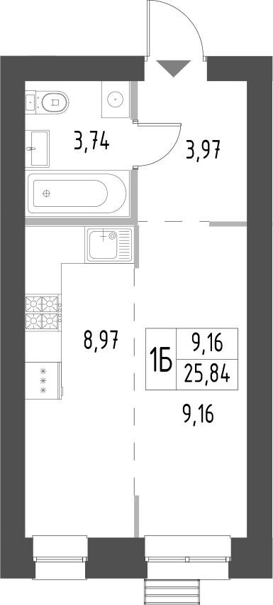 Планировка — Атмосфера, Студия, 26 м²