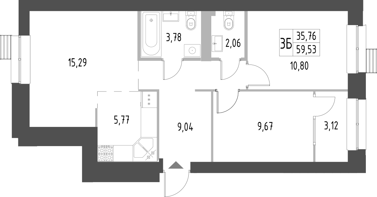 Планировка — Атмосфера, 2-комн., 60 м²