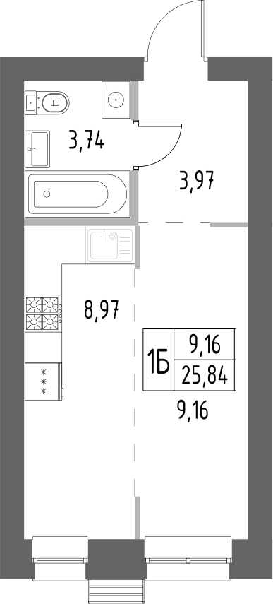 Планировка — Атмосфера, Студия, 26 м²