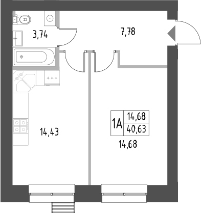 Планировка — Атмосфера, 1-комн., 41 м²