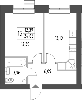 Планировка — Атмосфера, 1-комн., 35 м²