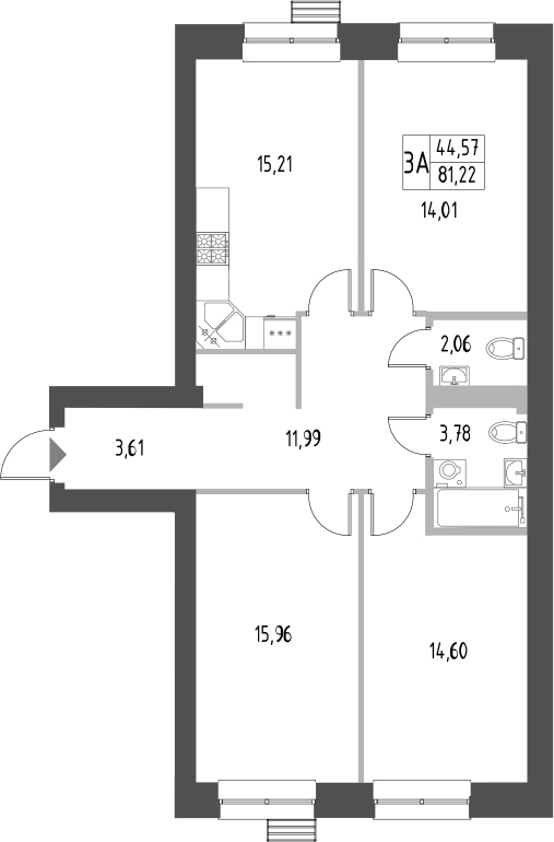 Планировка — Атмосфера, 3-комн., 81 м²