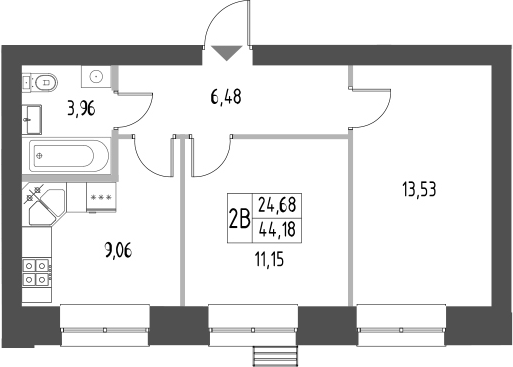 Планировка — Атмосфера, 2-комн., 45 м²