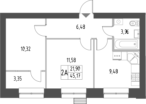 Планировка — Атмосфера, 2-комн., 42 м²