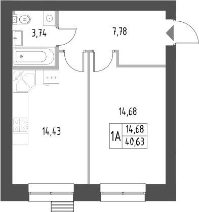Планировка — Атмосфера, 1-комн., 41 м²