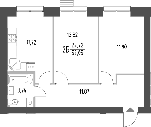 Планировка — Атмосфера, 2-комн., 52 м²