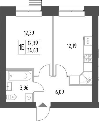 Планировка — Атмосфера, 1-комн., 35 м²