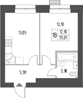 Планировка — Атмосфера, 1-комн., 35 м²