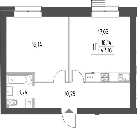 Планировка — Атмосфера, 1-комн., 47 м²