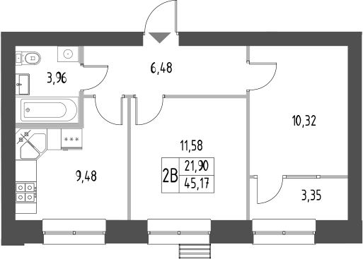 Планировка — Атмосфера, 2-комн., 42 м²