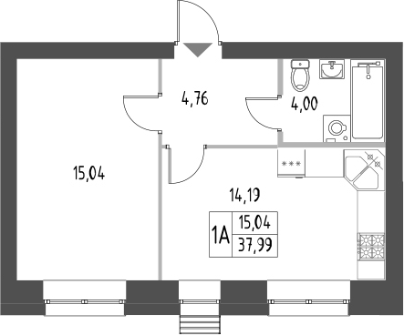 Планировка — Атмосфера, 1-комн., 38 м²