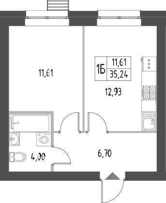 Планировка — Атмосфера, 1-комн., 35 м²
