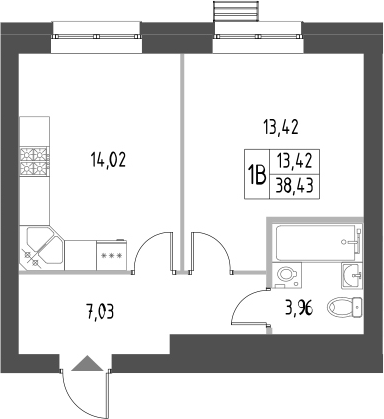 Планировка — Атмосфера, 1-комн., 38 м²