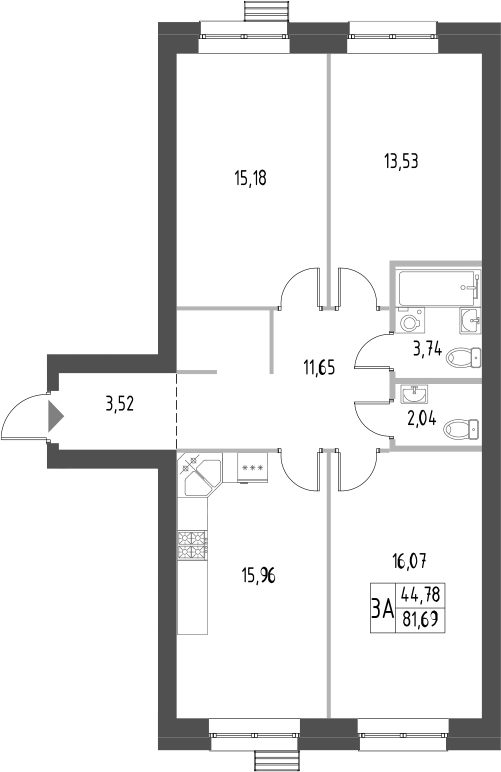 Планировка — Атмосфера, 3-комн., 82 м²